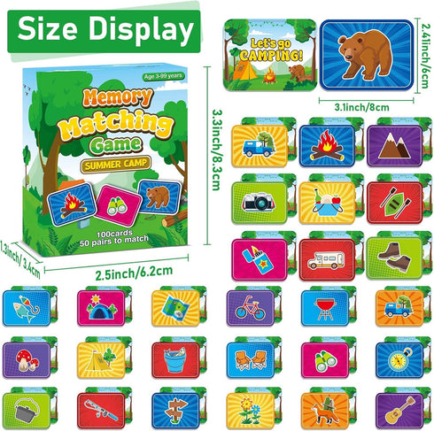 gisgfim 50 Pairs Memory Matching Game for Kids Summer Camp Concentration Games for Preschool Educational Ages 4-8 A Fun & Fast Camp Theme Memory M...