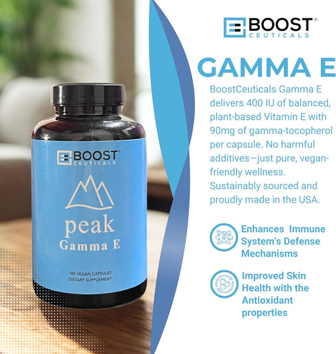 BoostCeuticals Vegan Vitamin e Gamma Tocopherol |180mg Gamma e Per Serving | Antioxidant Immunity Support | Non GMO No Magnesium Stearate No Silic...