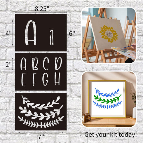 Letter Stencils for Painting on Wood, 45 Pieces Reusable Calligraphy Alphabet Number Stencil Template Kit for Canvas, Arts Crafts, Rock, Wall, Cha...