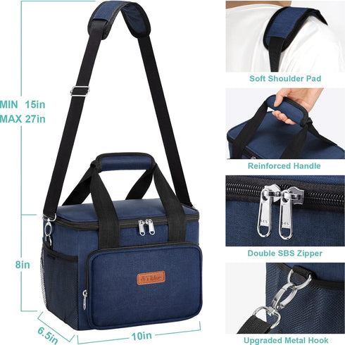 Tiblue Insulated Reusable Lunch Box for Office Work School Picnic Beach, Leakproof Freezable Cooler Bag with Adjustable Shoulder Strap (Medium, Da...