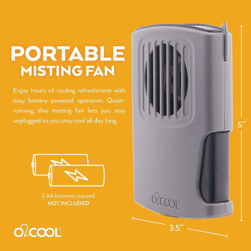 O2COOL Misting Neck Personal Travel Battery Powered Deluxe Cooling Fan, Single Pack (Gray)...