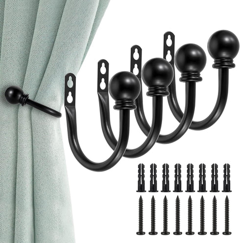 Sumnacon Set of 4 Decorative Curtain Holdbacks, Wall Mounted Aluminum Alloy Window Drapery Tiebacks for Bedroom, Livingroom Office Come with Screw...
