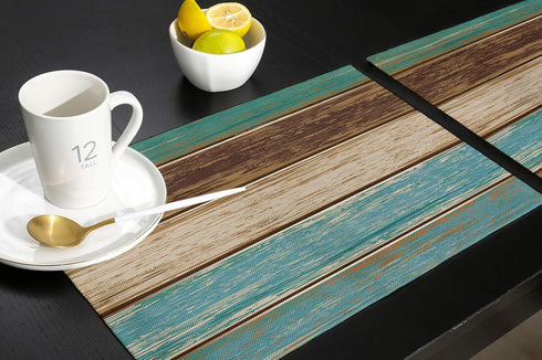 Vandarllin Placemats Set of 6, Retro Rustic Wood Texture Polyester Stain Resistant Table Mats Washable Placemat Decoration for Kitchen Dining Tabl...
