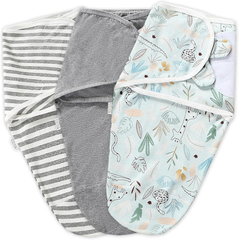 Baby Swaddle Warp Adjustable 3 Pack Infant Sleep Sack 100% Cotton Newborn Swaddle Blanket for Boy Girl Comfortable and Soft Grey Small 0-3 Months...