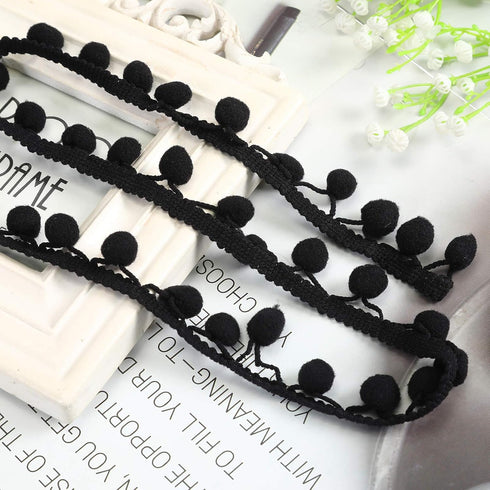 Pom Pom Ball Fringe Trim - Ribbon Sewing DIY Crafts for Party Home Decoration 1/2" Erikord(Black, 20 Yards)...