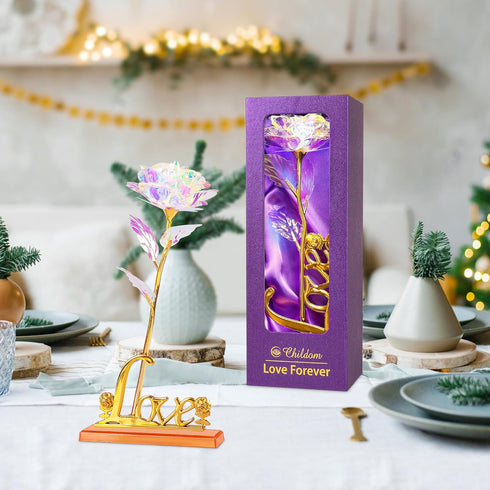Childom Birthday Gifts for Women,Christmas Rose Gifts for Her Mom,Rainbow Rose with Love Stand for Wife,Sweet Artificial Flower for Grandma,Women,...