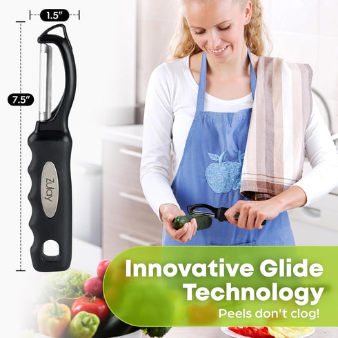 Zulay Kitchen Swivel Vegetable Peeler - Stainless Steel Potato & Veggie Peeler with Comfortable Grip - Built In Blemish Remover - Black...