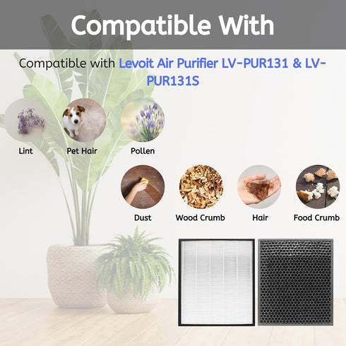 Nispira LV-PUR131 Filter Replacement for Levoit Air Purifier LV-PUR131 3-in-1 HEPA Carbon, 1 Set...