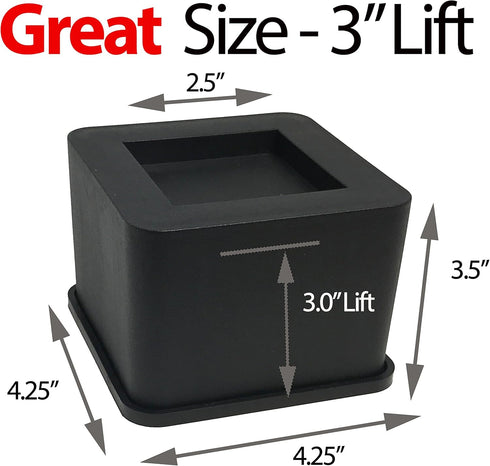 iPrimio Bed Risers - Square, 3 Inch Lift, Heavy Duty, 8 Pack, Up To 6800lbs - Bed Raising Blocks, Furniture Risers - Safe, Sturdy Bed Lifts for Co...