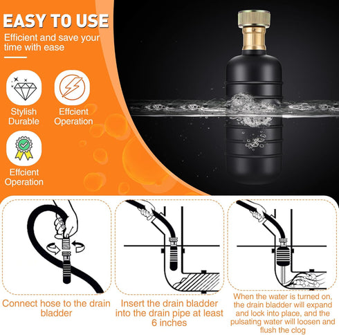 Enhon Drain Bladder, Drain Cleaning Bladder Fits 4" to 6" Drain Pipe, Unclogs Stubborn Blockages in Main Drain & Sewer Line Bathroom Sinks, Shower...