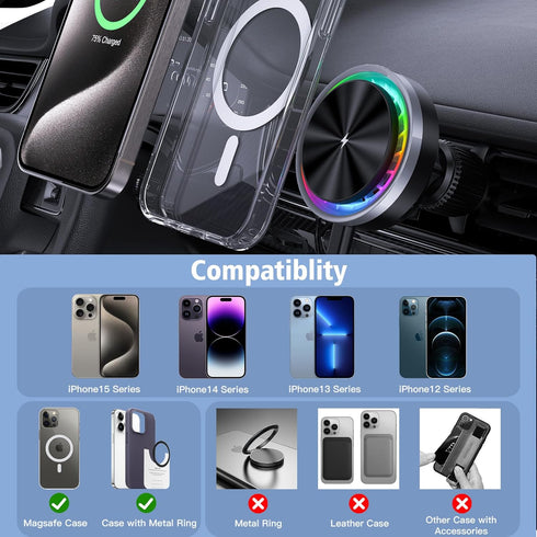 Wireless Car Charger for Magsafe Car Mount Charger Magnetic Wireless Fast Charging for iPhone 15 Pro Max 14 Pro 13 12 Series 15W Air Vent Phone Ho...