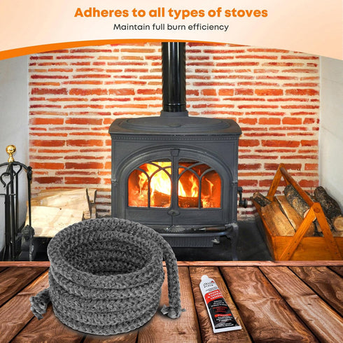 Stanbroil Wood Stove Gasket, 1/2" x 84" Graphite Impregnated Fiberglass Rope Seal and High-Temperature Cement Gasket Kit Replacement for Wood Stov...