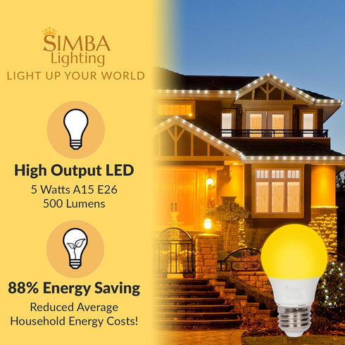 Simba Lighting LED Bug Non-Attracting Yellow Bulb 5W 40W Equivalent (4 Pack), Great for Outdoor Porch Light, Patio, Security, Night Light, Amber W...