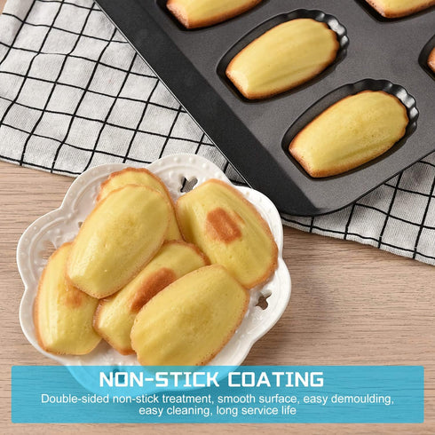 2 Pack Madeleine Pan, Spherical Scallop Madeline Bakeware 12-Cavity Heavy Duty Nonstick Madeleine Trays for Oven Baking...