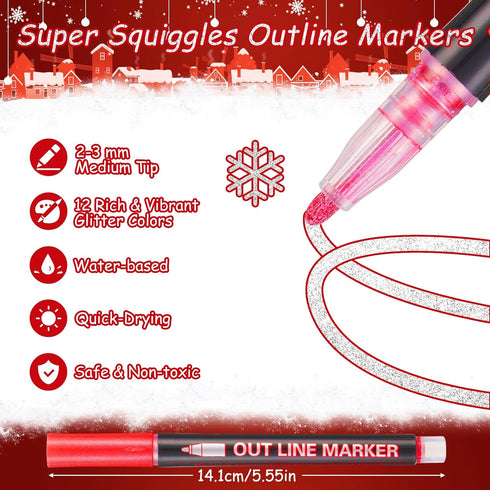 Double Outline Glitter Marker: Teen Girl Gifts Trendy Stuff, 12 Colors Metallic Super Sparkle Shimmer Pens for Scrapbook School Art Supplies, Draw...