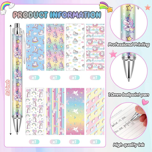 8 Pcs Ballpoint Pens for Women and Girls 1.00 mm Cute Writing Pens Black Ink Fancy Pens Fine Point Smooth Writing Pens for Journaling, Aesthetic S...