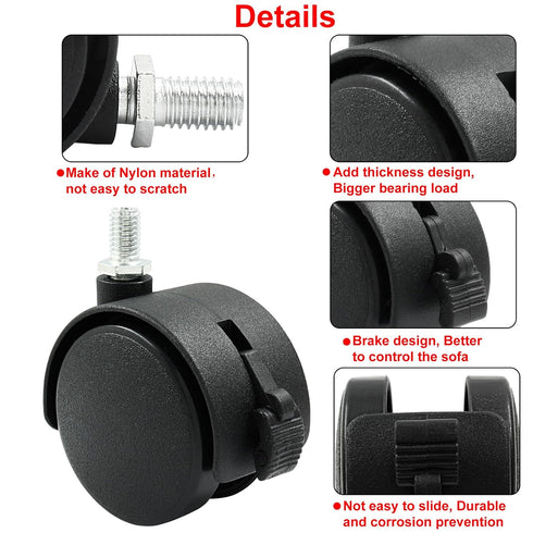 8 Pack 2 Inch Caster Wheel Replacement, M8 Office Chair Caster Wheel, Universal Standard Size Furniture Wheel with Locking Braking Plate for Compu...