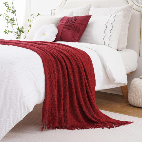 BATTILO HOME Christmas Red Throw Blanket for Couch, Textured Soft Burgundy Throw Blankets, Decorative Knitted Red Blanket for Sofa Bed Living Room...