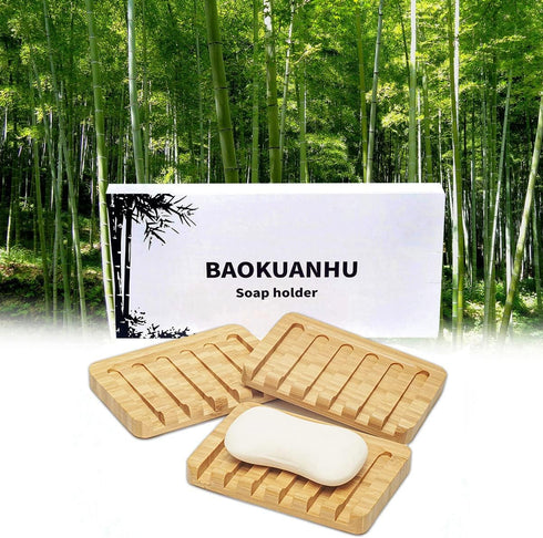 3 Pack Bamboo Soap Dish, Bar Soap Holder with Self Draining Tray, Natural Waterfall Drain Soap Saver, Used for Bathroom, Kitchen...