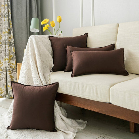 Jeanerlor Pack of 2 Cotton Linen Soft Soild Decorative Square Throw Pillow Covers Set Cushion Case for Children Kid Baby 24 x 24 Inch 60 x 60cm,Br...