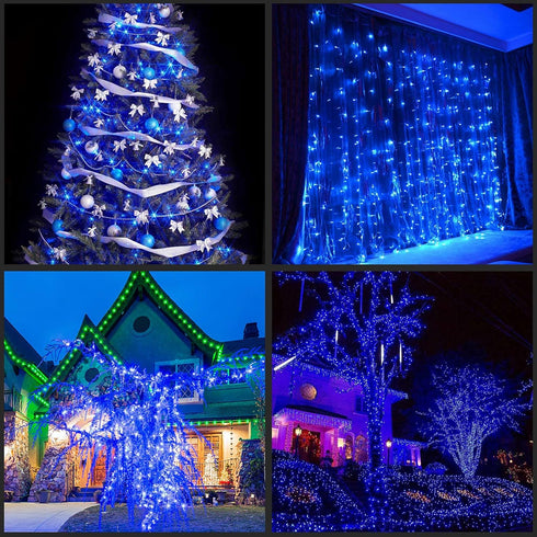 YULETIME 200 Blue LED Christmas Lights with White Wire, Pack of 2 Strands 33 Feet 100 Lights UL Certified Holiday String Light Set...