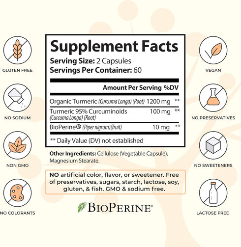 Turmeric Curcumin Supplement with 95% Standardized Curcuminoids and Black Pepper Extract - Mobility and Joint Support - Antioxidant Benefits - 120...