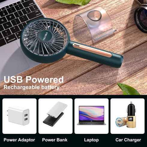 VKUSRA Handheld Fan, Mini Hand Held Fan with Base,Personal Small Battery Operated Portable Hand Fan with 4 Speeds,USB Rechargeable Makeup Desk Fan...