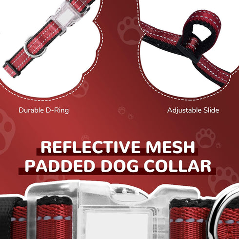 Red Reflective Mesh Padded Dog Collar, Adjustable Pet Collar with Quick Release Buckle, Durable Breathable and Fade Resistant, for Small Medium La...