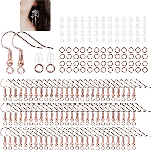 St.Kunkka 600Pcs Hypoallergenic Earring Hooks, Rose Gold Earring Making Kit, Earring Making Supplies with Earring Backs and 4mm Jump Rings for Jew...