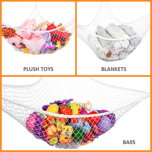 Toy Hammock, Stuffed Animals Hammock, Jumbo Toy Storage Net 83" Wall Sling Corner Extra Large Kids Children Mesh Toy Net Organizer (White, 83 Inch...