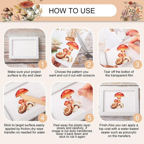 BBTO 12 Sheets Rub on Transfers for Crafts and Furniture Rub on Transfer Stickers Rub on Decals for Wood DIY Paper Home Decor, 5.5 x 5.7 Inch(Mush...