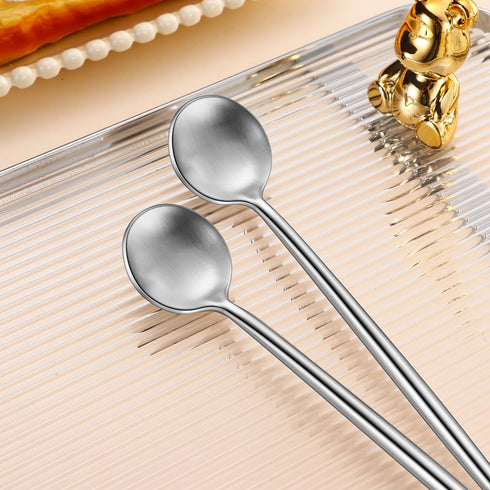 4 PCs 6.7 Inches Stainless Steel 18/10 Coffee Spoons,Matte Finish SS 304 Long Handle Coffee Stirring Spoon,Iced Tea Spoon,Espresso Mixing Spoons,C...