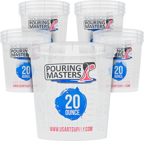 20 Ounce (600ml) Graduated Plastic Mixing Cups (Box of 12) - Paint Mixing Cups for Epoxy Resin, Art, Kitchen, Baking - Measurements in OZ and ML, ...