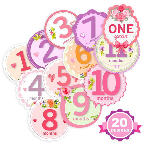 Baby Monthly Milestone Stickers for Girls by TurtleSurfers | Floral Designs with Holiday Themes Included! | All Months and First Year Including Bo...