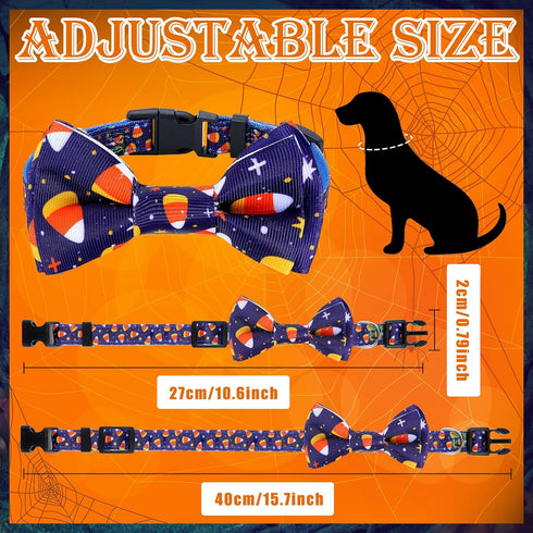 4 Pcs Halloween Dog Collar with Bow Tie Adjustable Basic Dog Collars Soft Comfortable Halloween Dog Cat Collar with Plastic Buckle for Puppy Small...