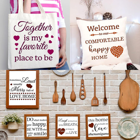 16 Pieces Inspirational Word Stencils Family Sign Stencils Reusable Stencils Love Home Template with Metal Open Ring for Painting on Wood, Porch, ...