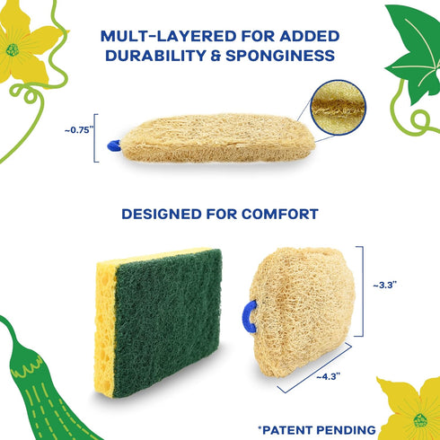 All Natural Loofah Kitchen Sponge (4 Pack) - Eco Friendly Sponges - Compostable Sponge - Biodegradable Sponges Kitchen - Natural Sponges for Dishe...