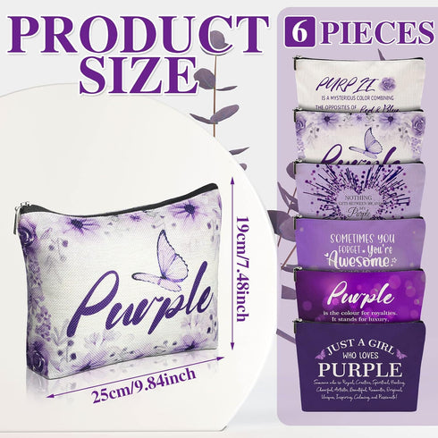 Hillban 6 Pcs Purple Makeup Bag Gifts Purple Lover Gift Purple Inspirational Zipper Cosmetic Pouch Christmas Gifts Purple Makeup Toiletry Bag for ...