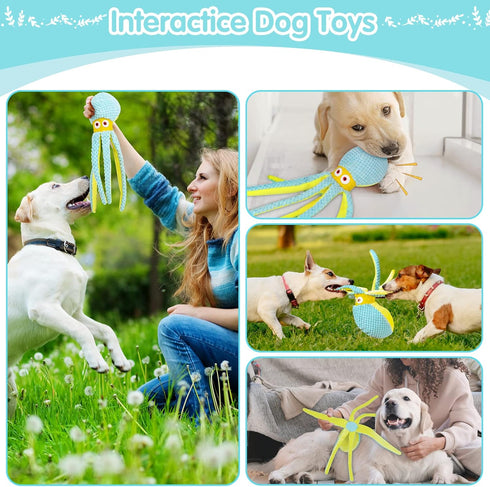 Dog Toys for Chewers, Puppy Toys for Boredom and Stimulating, Dog Squeaky Toys Octopus, Interactive Dog Toys for Smart Dogs, Soft Plush Dog Chew T...