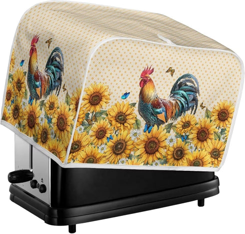 Sunflower Roosters Chickens Toaster Oven Covers for Kitchen Polyester Fabric Quilted Toaster Appliance Dust-proof Cover for Small Appliance Dust C...