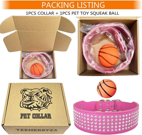 TEEMERRYCA 5 Rows Full Sparkly Rhinestone Dog Collars 2 Inch Wide Stylish Blingy Shiny Crystal Studded PU Leather Pet Collar for Medium Large Bree...