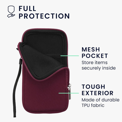 kwmobile Neoprene Phone Pouch Size XL - 6.7/6.8" - Universal Cell Sleeve Mobile Bag with Zipper, Wrist Strap - Berry...