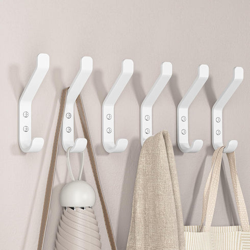 Coat Hook for Hanging, 20LB (Max), Stainless Wall Hooks for Towel, Hat, Backpack, Key, Clothes, Wall Mounted Coat Hanger for Closet, Metal, White,...