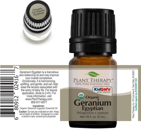 Plant Therapy Organic Egyptian Geranium Essential Oil 100% Pure, USDA Certified Organic, Undiluted, Natural Aromatherapy, Therapeutic Grade 5 mL (...