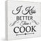 5 x 5" I Kiss Better Than I Cook White Wood Block Plaque Box Signs, fit Kitchen Cooking Wood Box Sign, Home Living Room Trestle Table Decoration -...