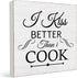 5 x 5" I Kiss Better Than I Cook White Wood Block Plaque Box Signs, fit Kitchen Cooking Wood Box Sign, Home Living Room Trestle Table Decoration -...