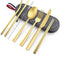 Matte Gold Travel Utensils with Case, E-far 8-Piece Reusable Travel Silverware Set, Metal Portable Camping Cutlery Flatware Set Includes Knife, Fo...