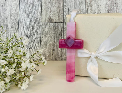 The Grandparent Gift Handmade in USA Glass Cross/Confirmation Gift for Girl/Granddaughter/Goddaughter/Niece...