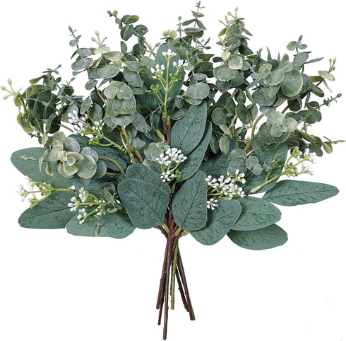Mixed Eucalyptus Leaves Stems Bulk Artificial Eucalyptus Leaves Sprays Faux Oval Eucalyptus Leaves with White Seeds Stems for Floral Wreath Garlan...