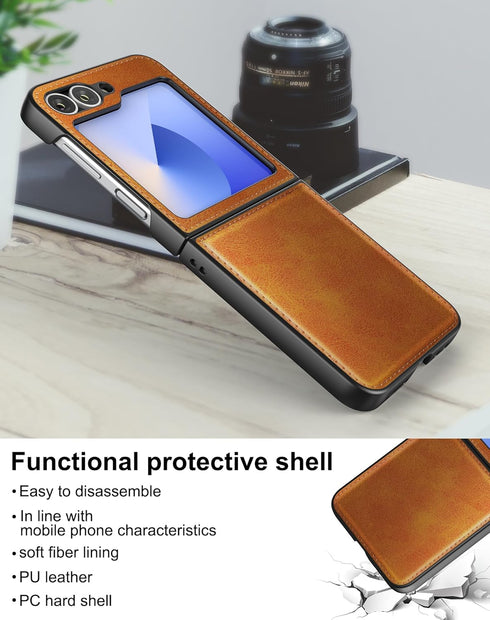 Foluu for Samsung Galaxy Z Flip 6 5G Case, Galaxy Z Flip 6 Leather Case, PU Leather + Hard PC Shell Ultra Thin Slim Durable Protective Phone Case ...